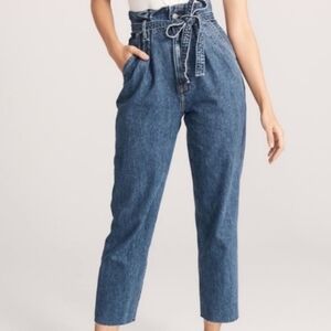 Abercrombie & Fitch Mom Jeans Ankle Blue Belted Paper Bag Waist High Rise 28/6